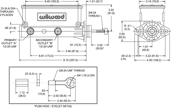 WILWOOD ALUINU TANDE CHABER ASTER CYLINDER FOR 64-73 USTANG
